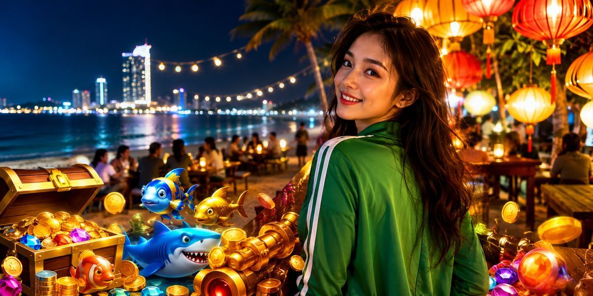 Người dùng chơi game bắn cá trực tuyến dưới ánh đèn lồng Hội An về đêm