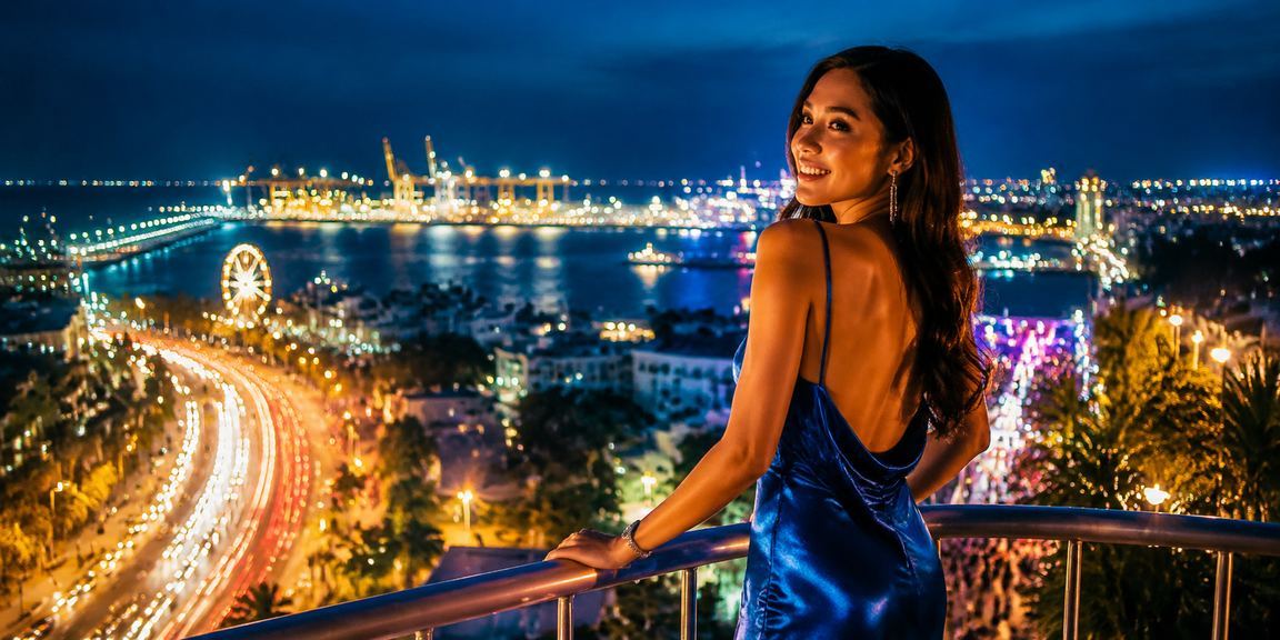 Bảng đèn neon rực rỡ tại Vũng Tàu với người dùng kiểm tra thông tin cược và xổ số trên điện thoại về đêm